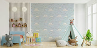 Wallpaper with a gentle bear and star design

