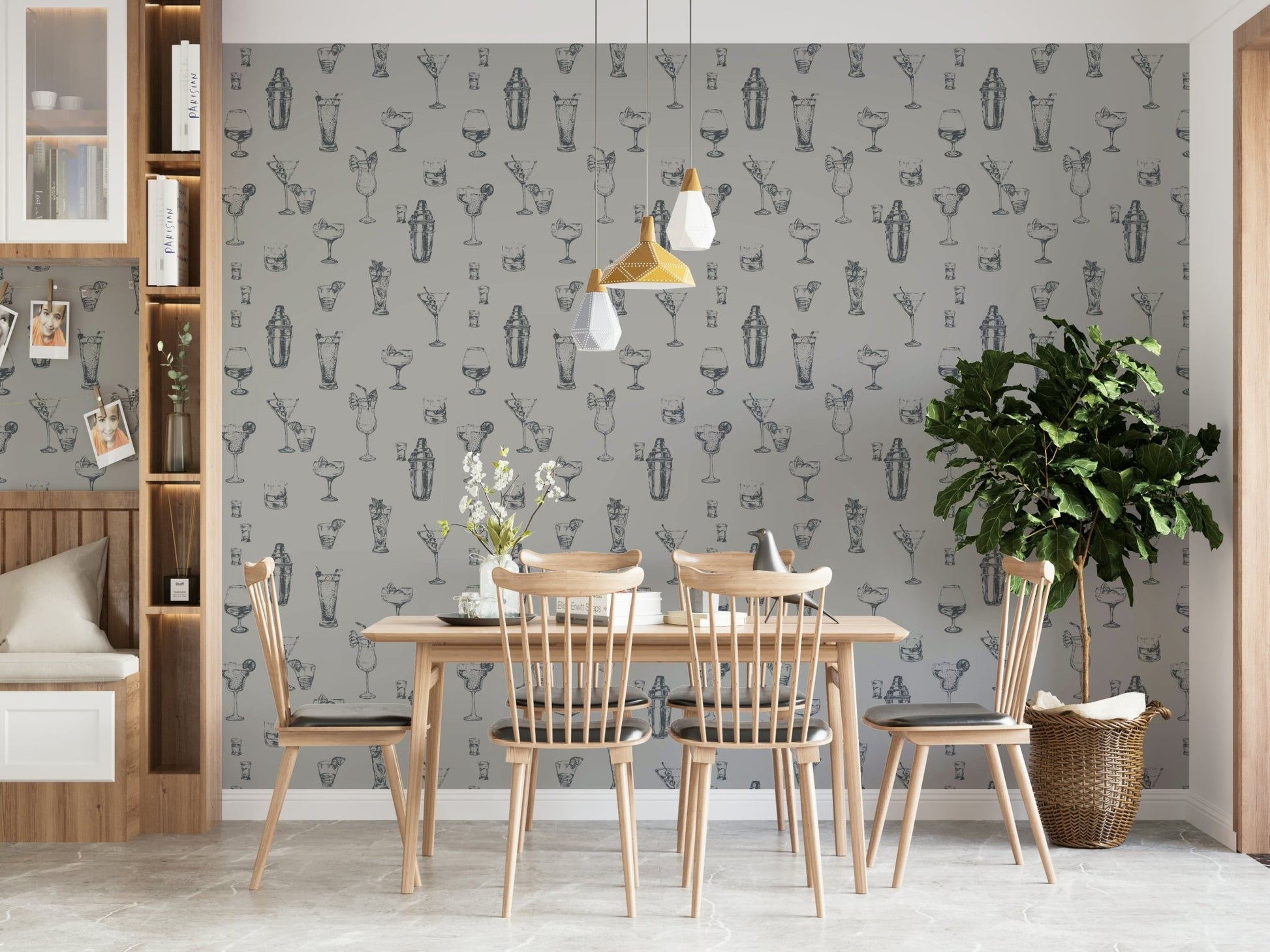 Sketch-style alcohol wallpaper in retro design

