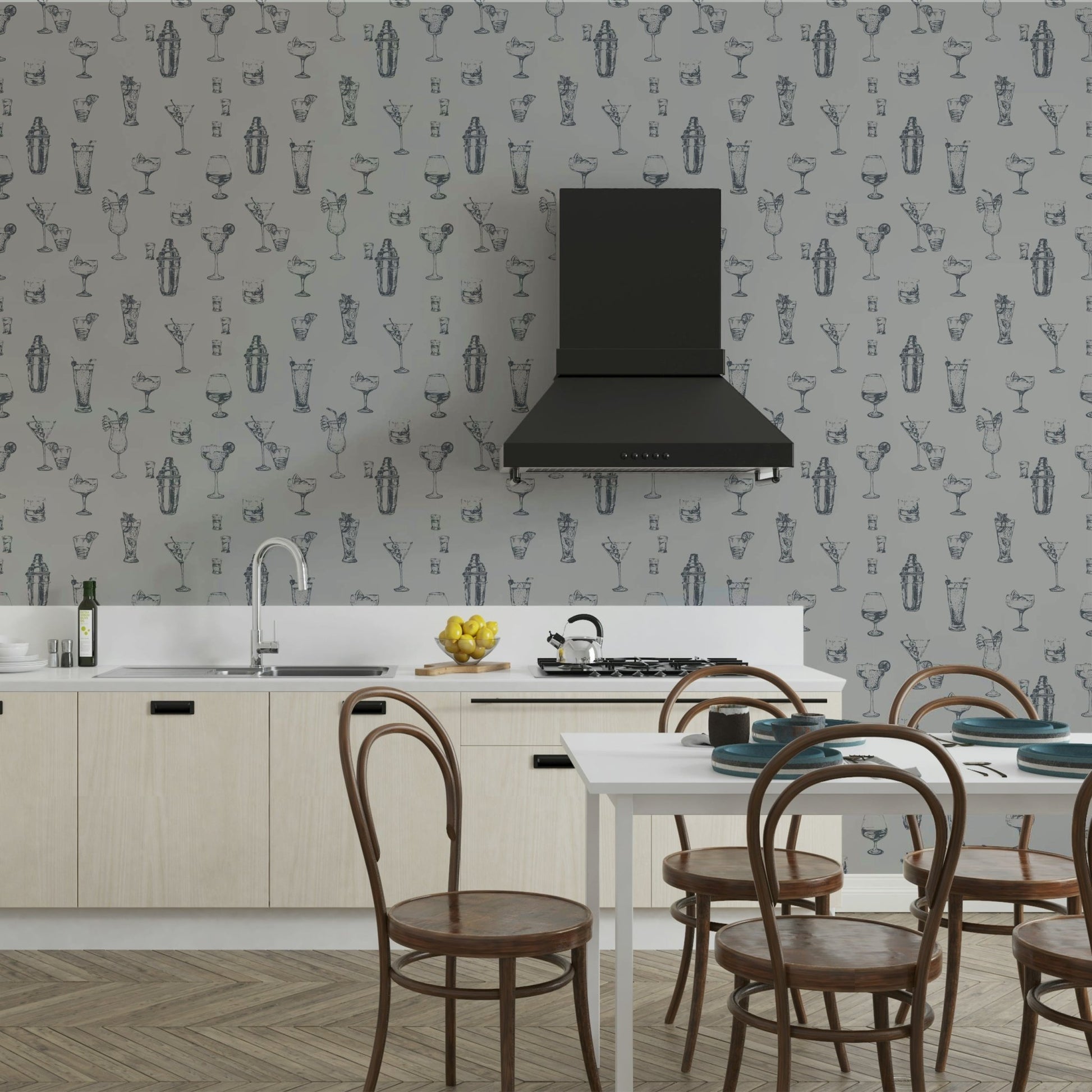 Artistic wallpaper featuring whiskey and gin bottles

