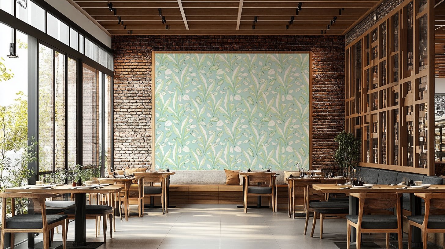 Wallpaper with a simple line art tropical design

