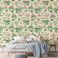 Wallpaper with a simple line art tropical design

