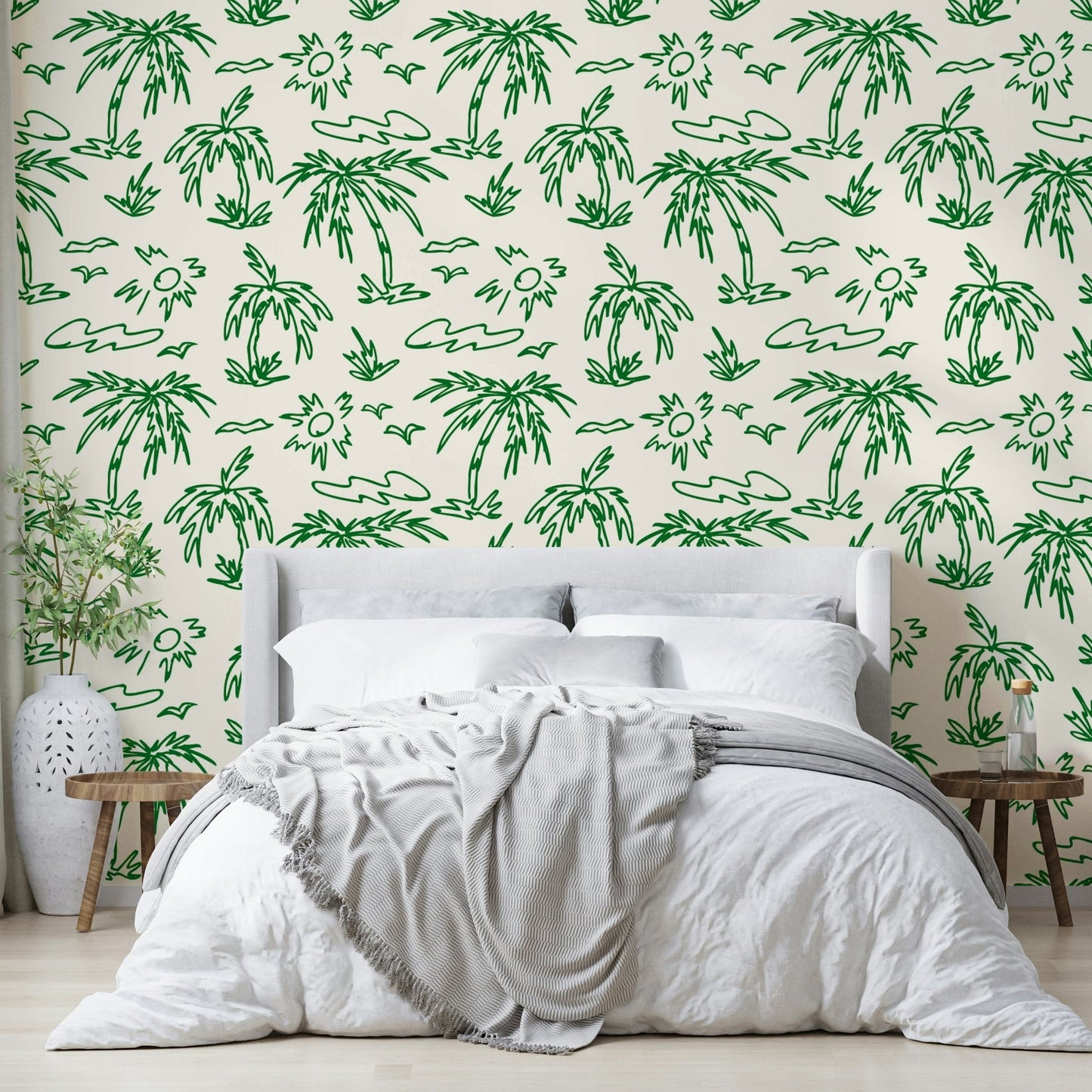 High-quality image of the hand drawn tropical palms wallpaper

