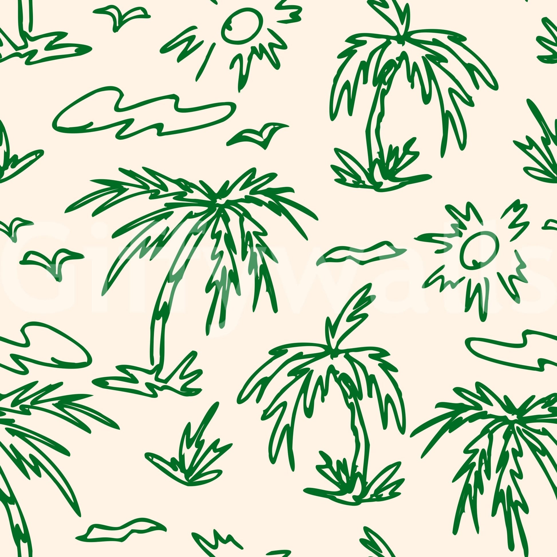 A seamless pattern of sketched palms on a wall


