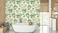 Hand drawn tropical palms wallpaper on a wall

