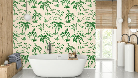 Hand drawn tropical palms wallpaper on a wall, GD4456