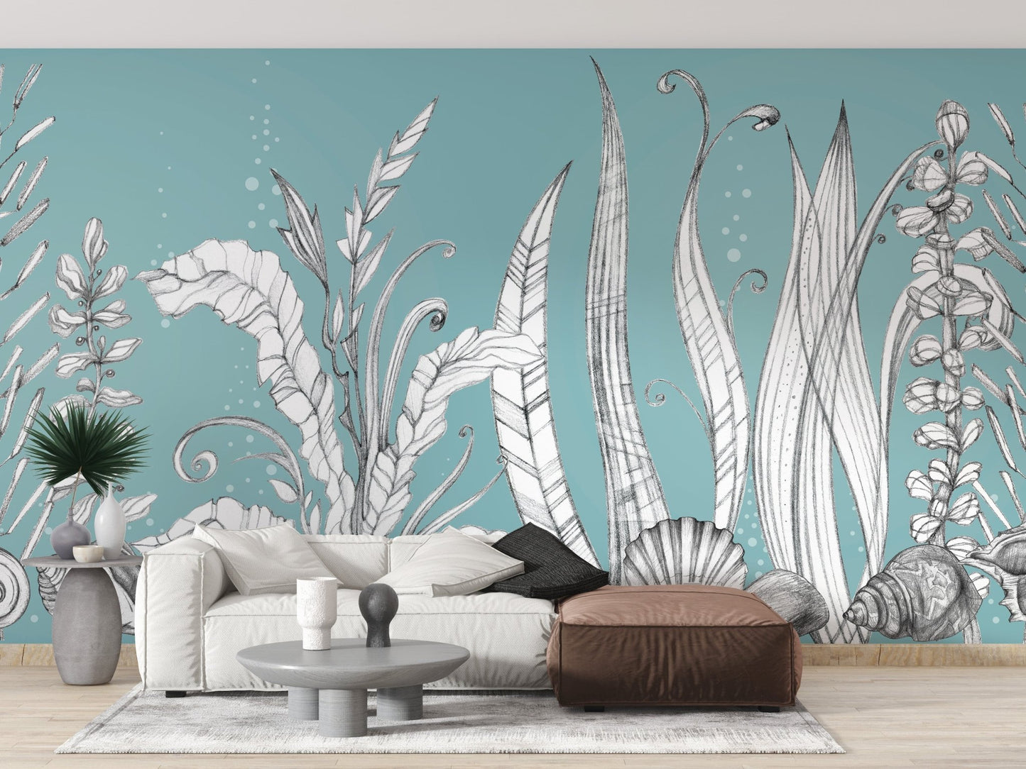 Unique floral wallpaper with hand-drawn botanical sketches A814