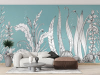 Unique floral wallpaper with hand-drawn botanical sketches A814