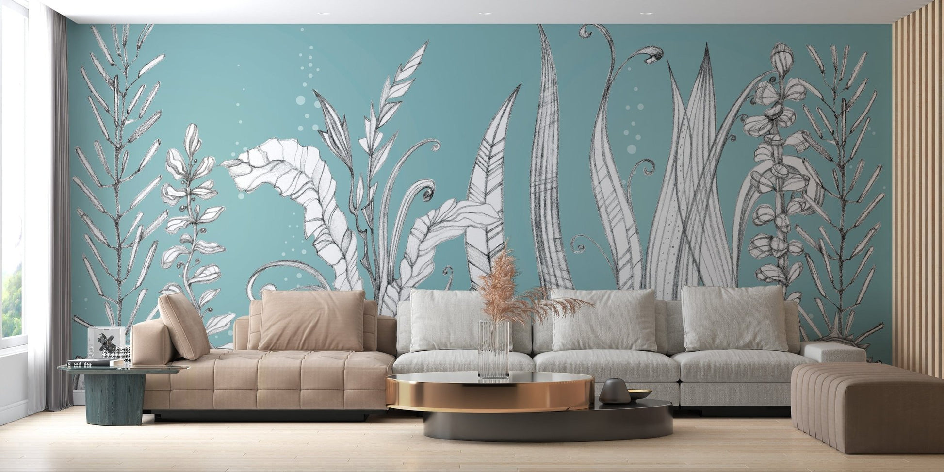 Hand-drawn fantasy floral wallpaper for serene spaces. A814