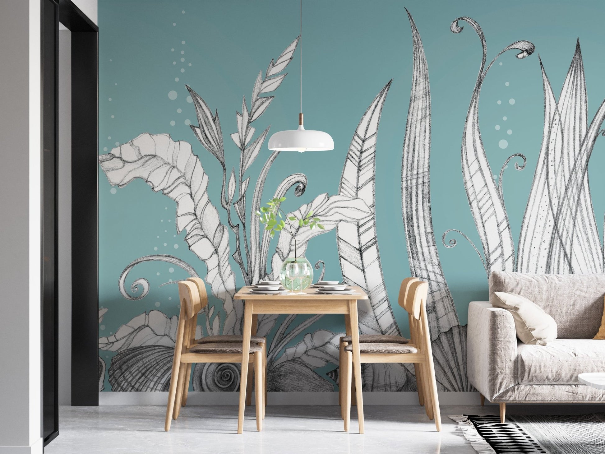 Elegant wallpaper with underwater botanical illustrations A814