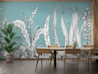 Sketch-inspired floral wallpaper for modern decor themes. A814