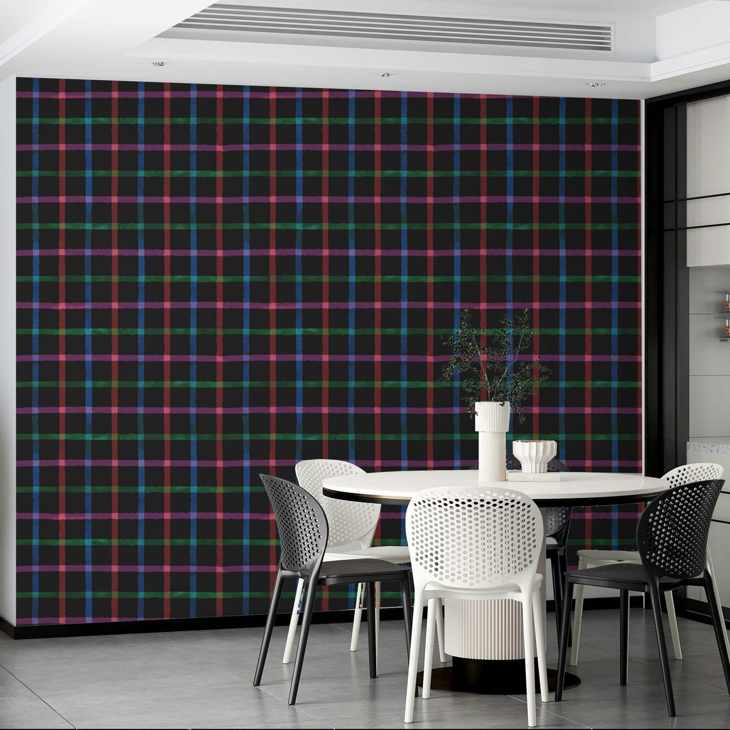 Hand-Painted Check Dark Watercolor Plaid Wallpaper⁠