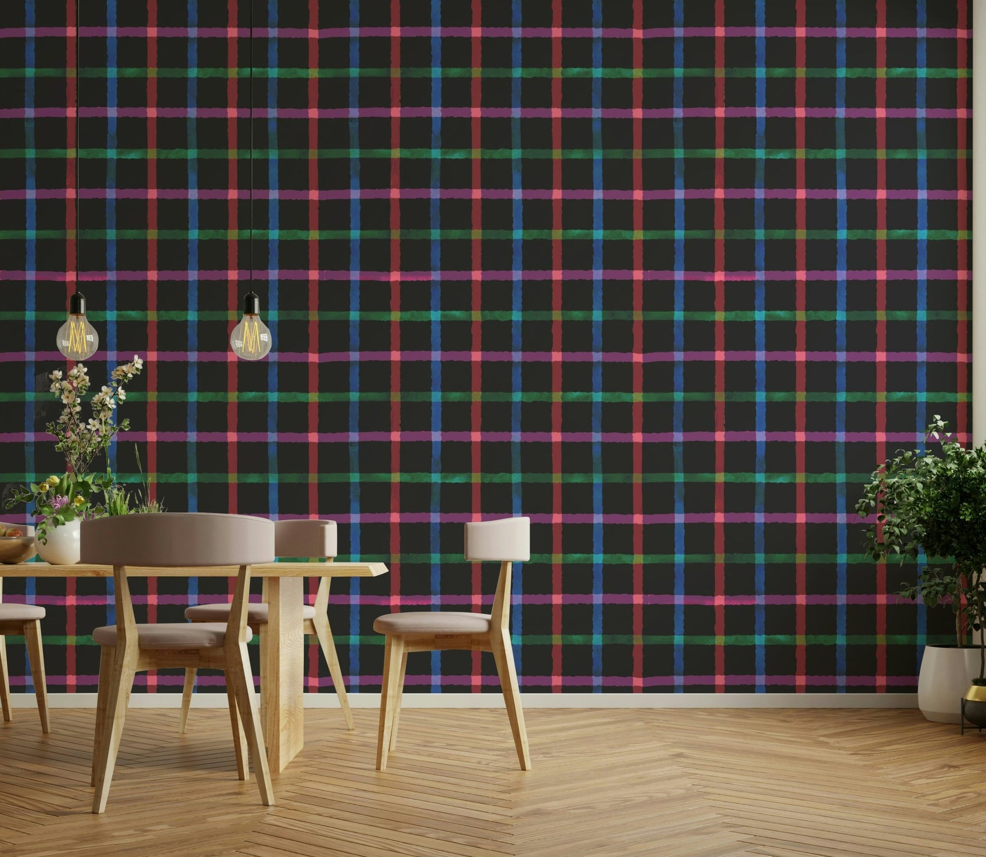 Hand-Painted Check Dark Watercolor Plaid Wallpaper⁠ GD3985
