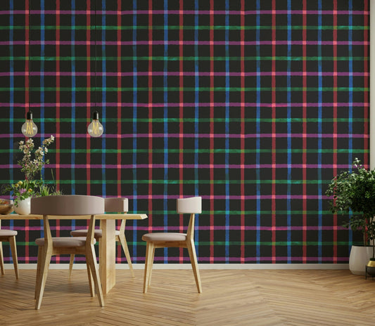 Hand-Painted Check Dark Watercolor Plaid Wallpaper⁠