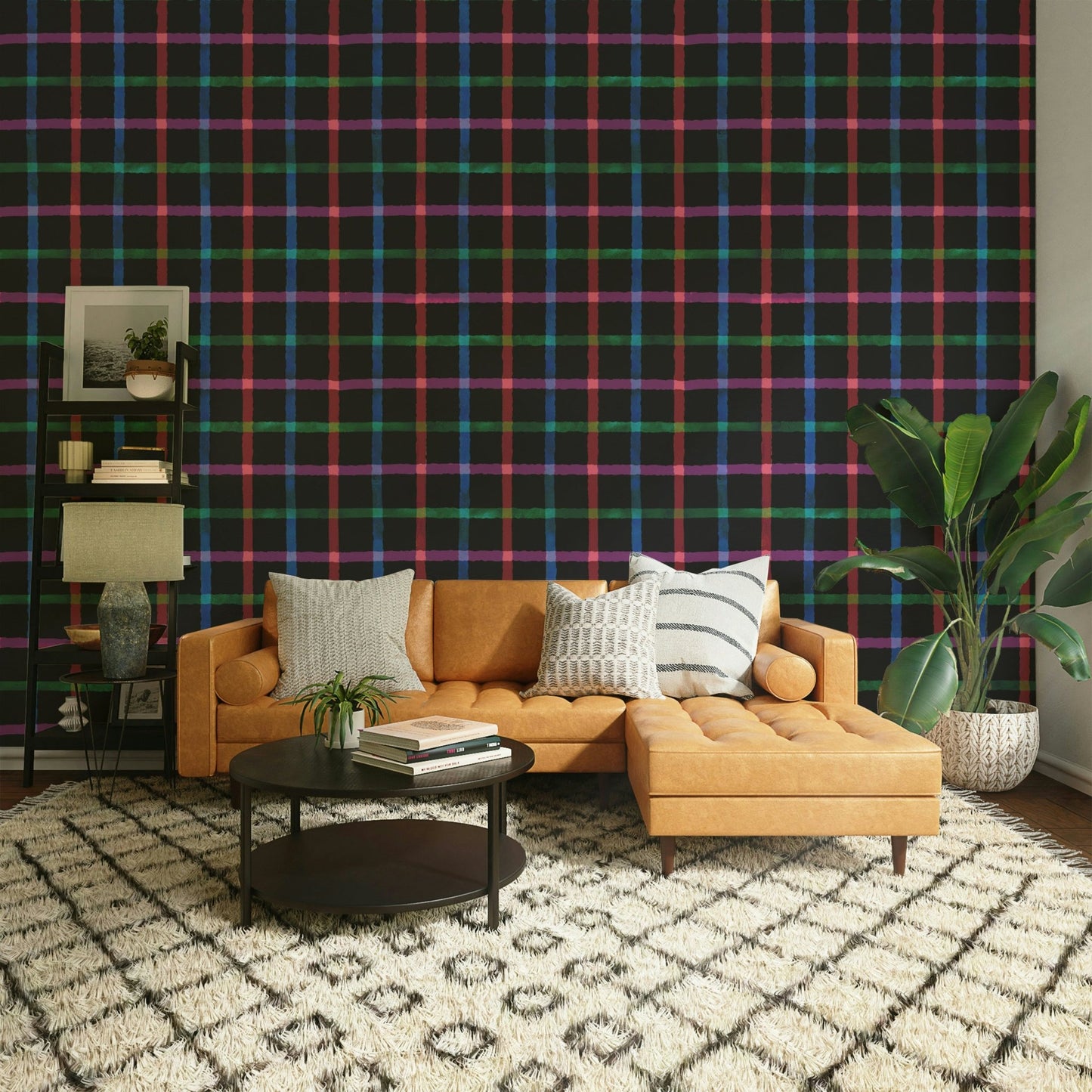 Hand-Painted Check Dark Watercolor Plaid Wallpaper⁠