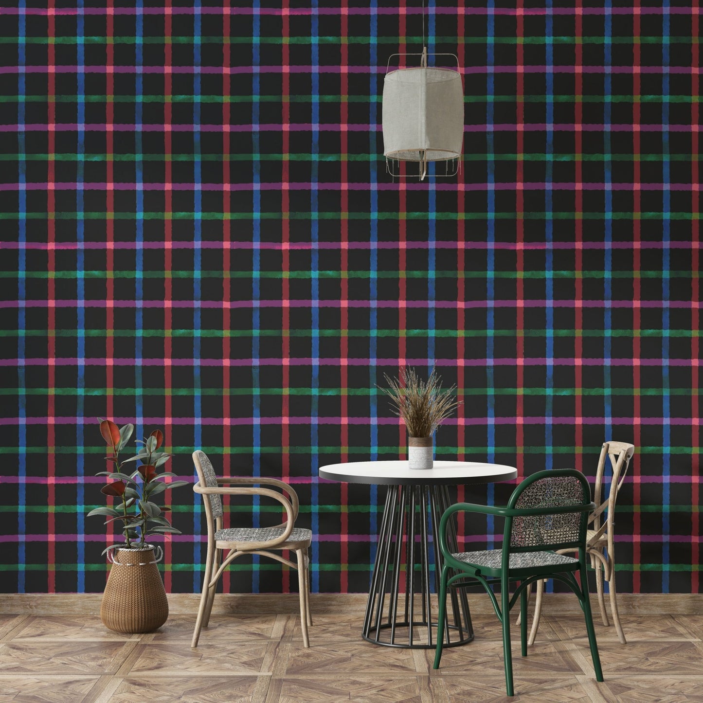 Hand-Painted Check Dark Watercolor Plaid Wallpaper⁠