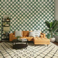 Cottage-style gingham mural wallpaper
