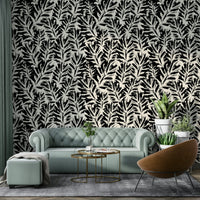 High-quality image of the hand painted leaves wallpaper


