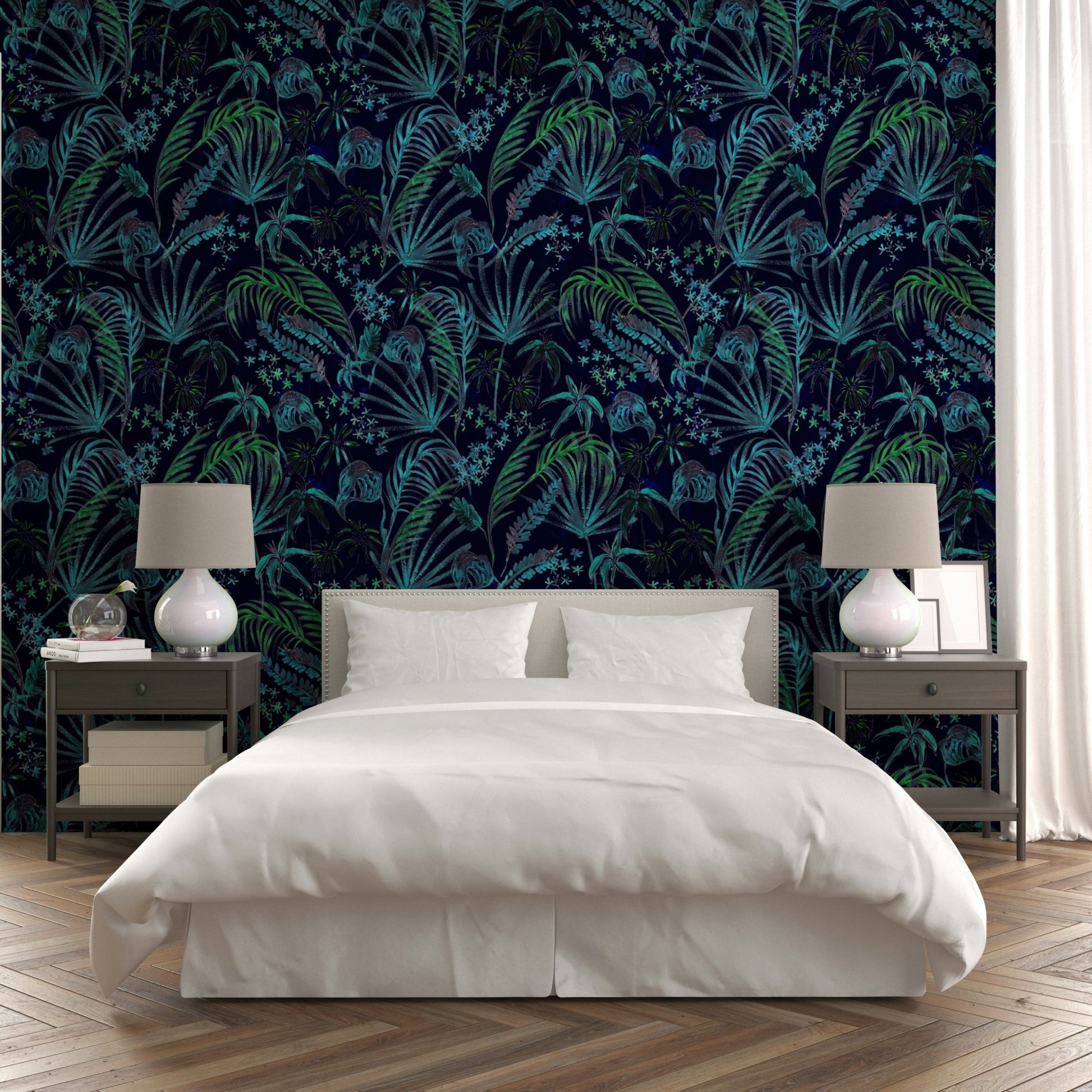 The peel and stick wallpaper on a smooth wall surface.

