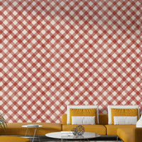 Red gingham wall mural close-up view
