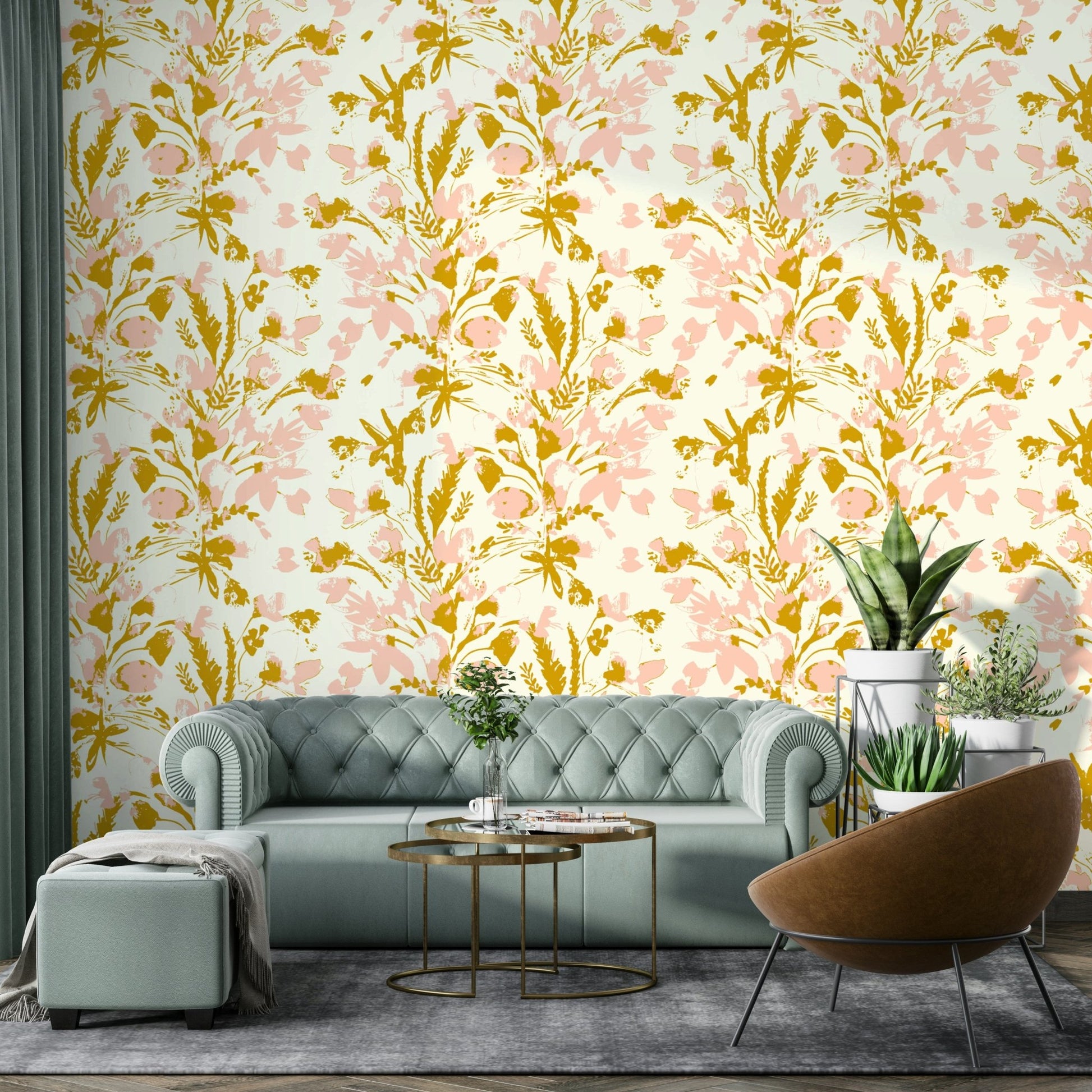 High-quality image of the hand painted floral wallpaper


