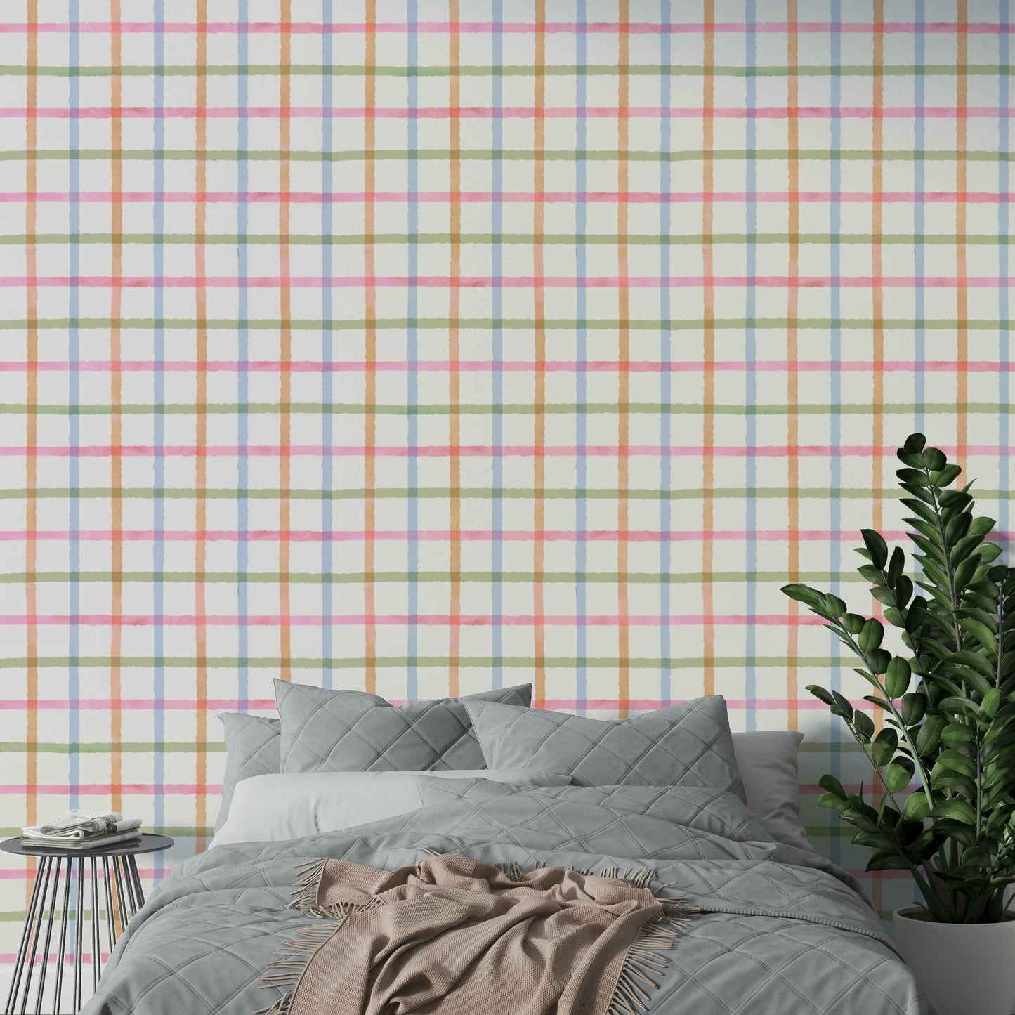 Hand-painted wall mural in rainbow check pattern GD2887

