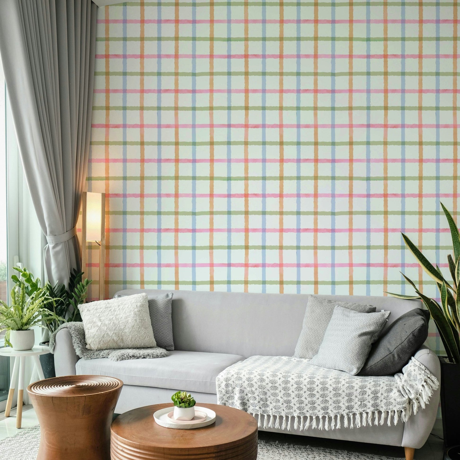Handcrafted rainbow check wallpaper for kids' rooms GD2887


