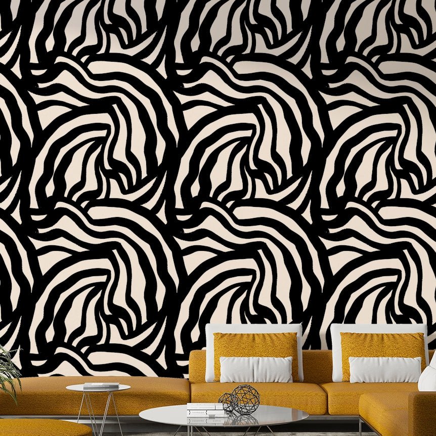 The wallpaper is shown in a small office space, providing a professional and clean backdrop
