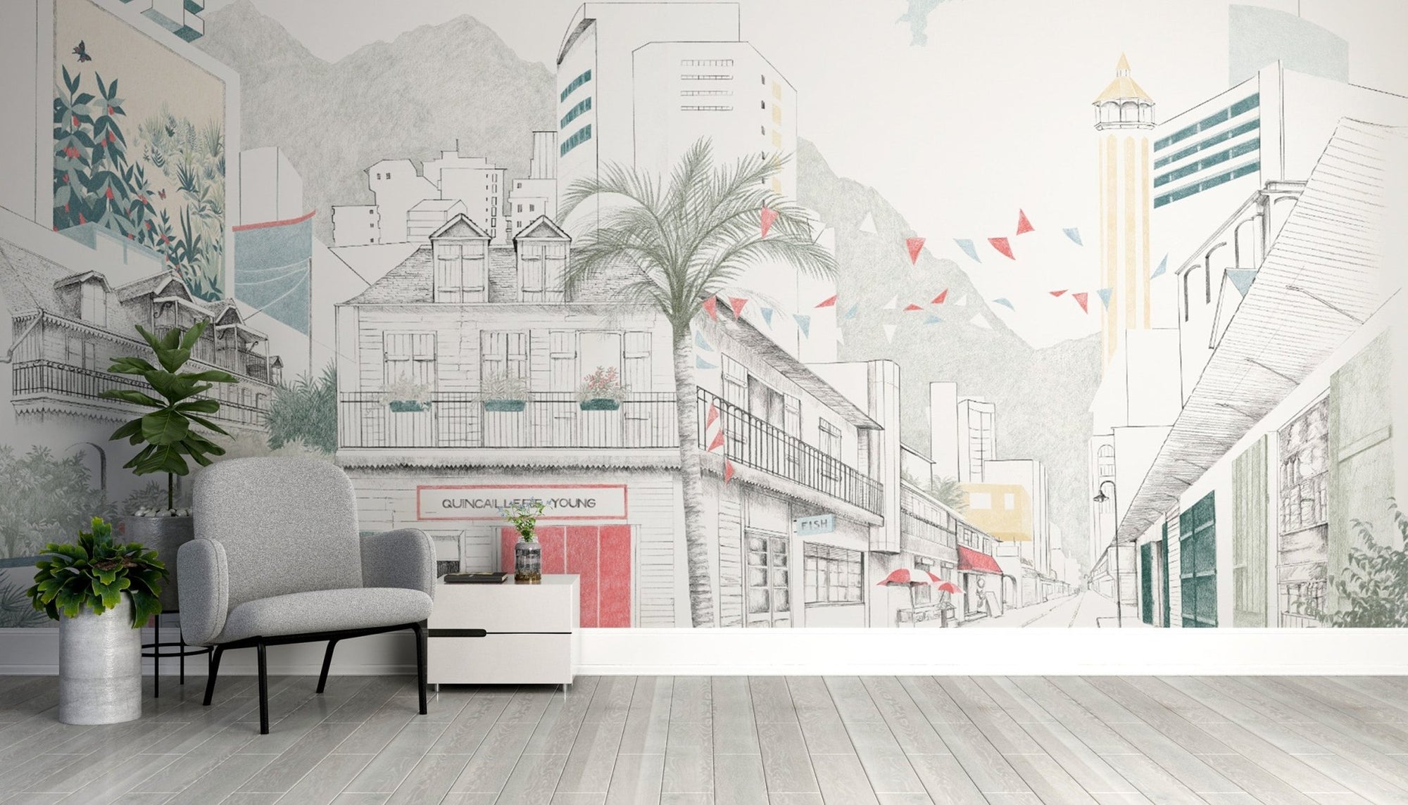 Hand-Sketched Urban Street Wallpaper Design B703
