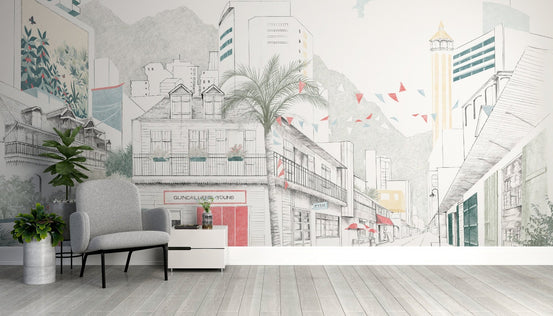 Hand-Sketched Urban Street Wallpaper Design B703
