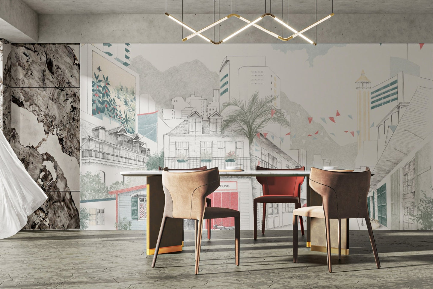 Hand-Sketched Buildings Street Wallpaper
