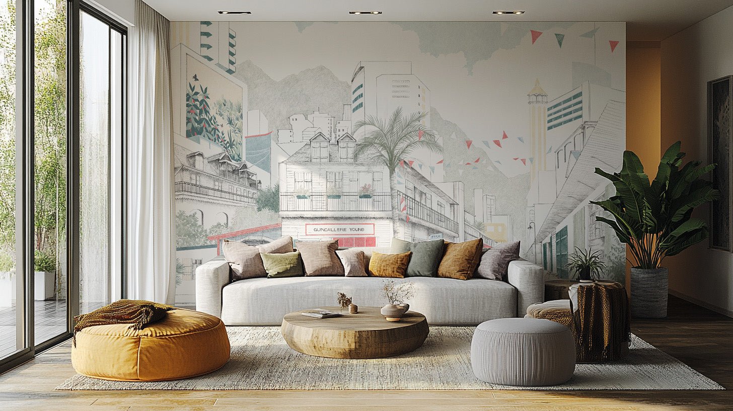 Classic Cityscape Wall Mural Sketch
