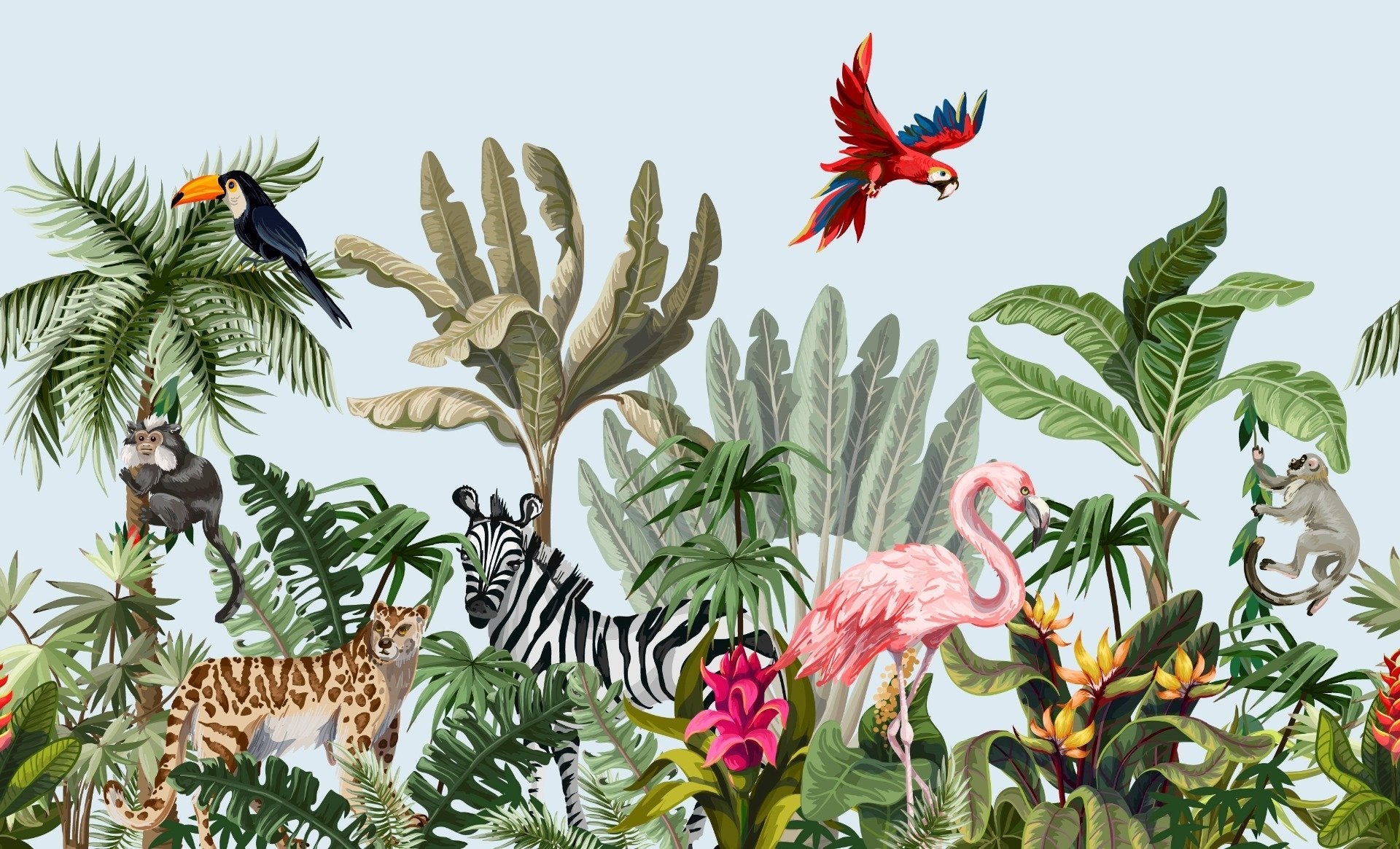 Tropical Animals & Birds Wallpaper Mural