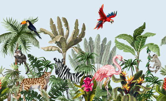 Tropical Animals & Birds Wallpaper Mural