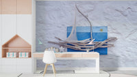 A beautiful rustic wood wall mural for a living room.

