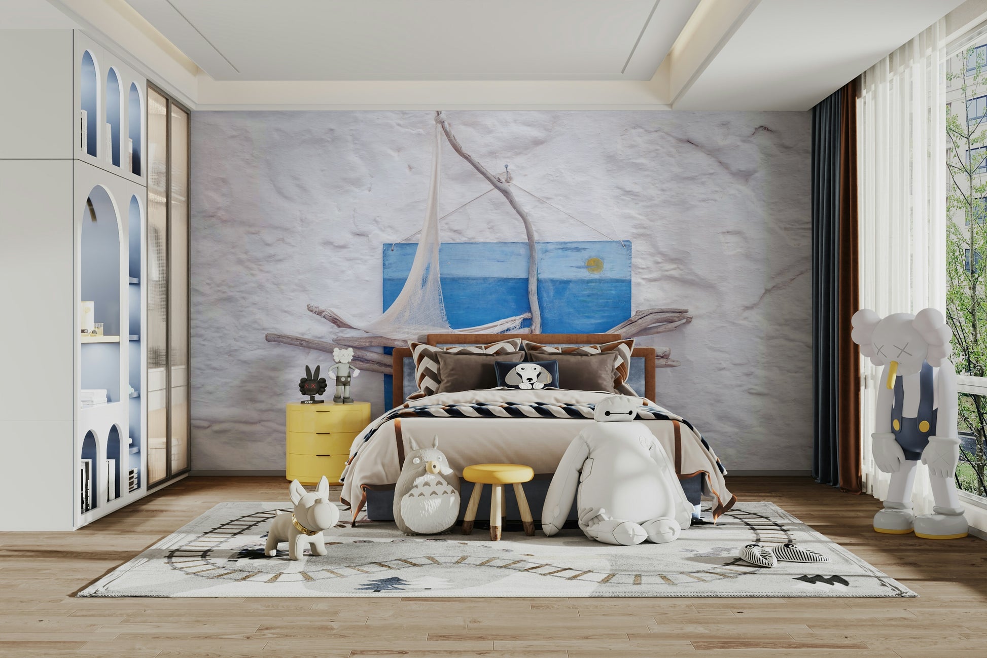 An artistic ocean escape mural for home decor.

