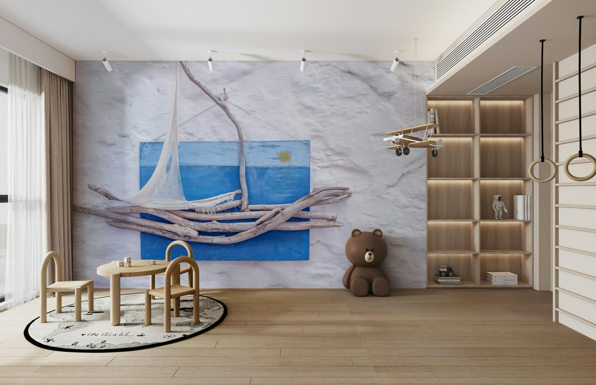 A contemplative sailing theme wallpaper mural for a feature wall.

