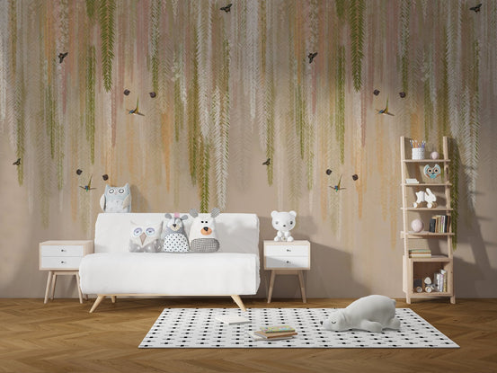 Serene hanging Eden green wall mural design  C199
