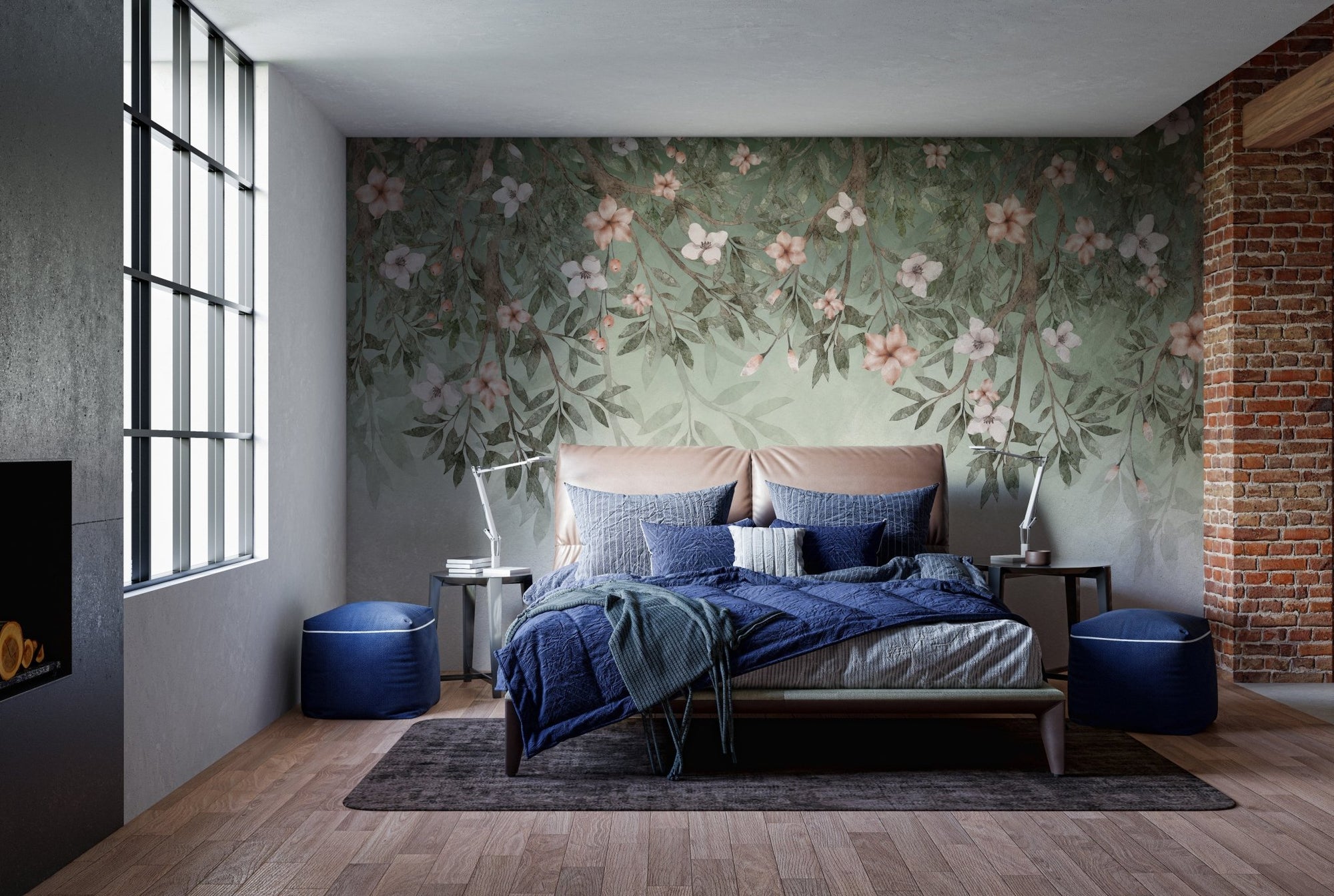 Elegant hanging floral wallpaper with soft pastel tones, C62
