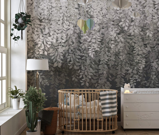 Elegant hanging grey leaves mural C561
