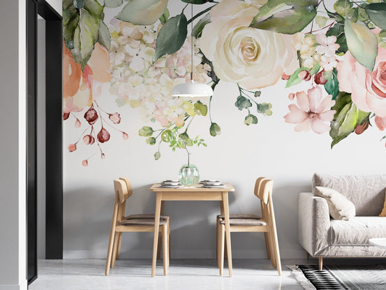 Elegant watercolor pink flowers with lush green leaves. A755