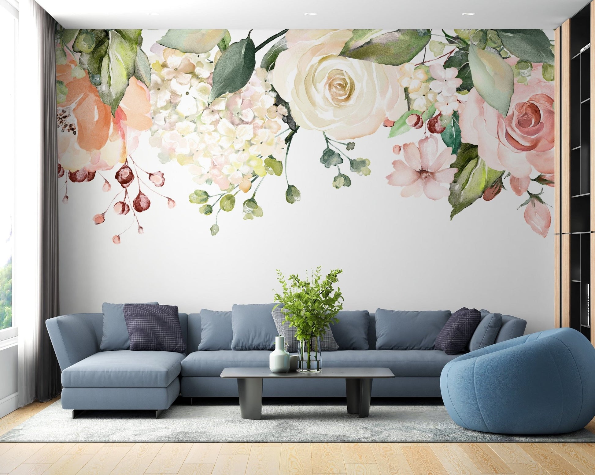 Delicate flowers hanging with leaves in soft hues.