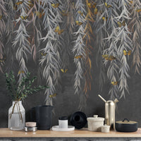 Hanging Willow Leaves and Butterflies Wallpaper Mural - Giffywalls