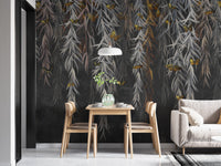 Hanging Willow Leaves and Butterflies Wallpaper Mural - Giffywalls