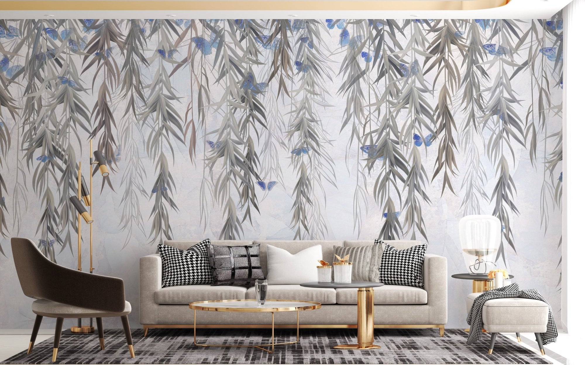 Elegant grey wallpaper with hanging willows A135
