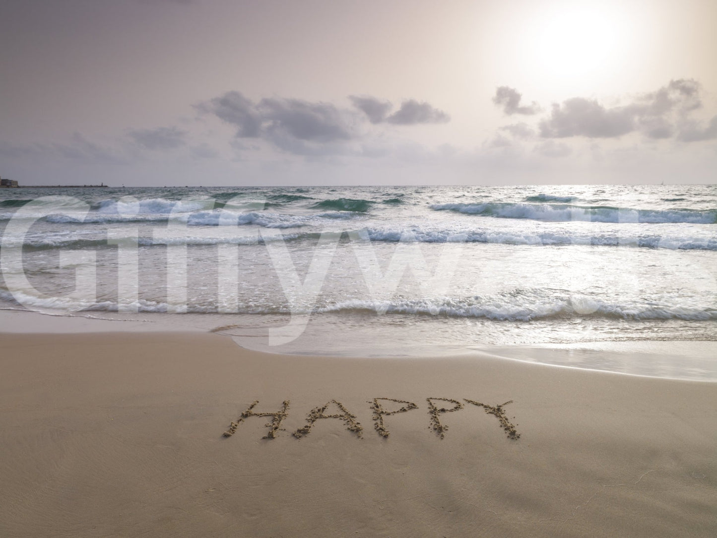 Beach wall mural showing waves touching sand