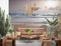 Happy Beach Vibes mural with calm seaside view