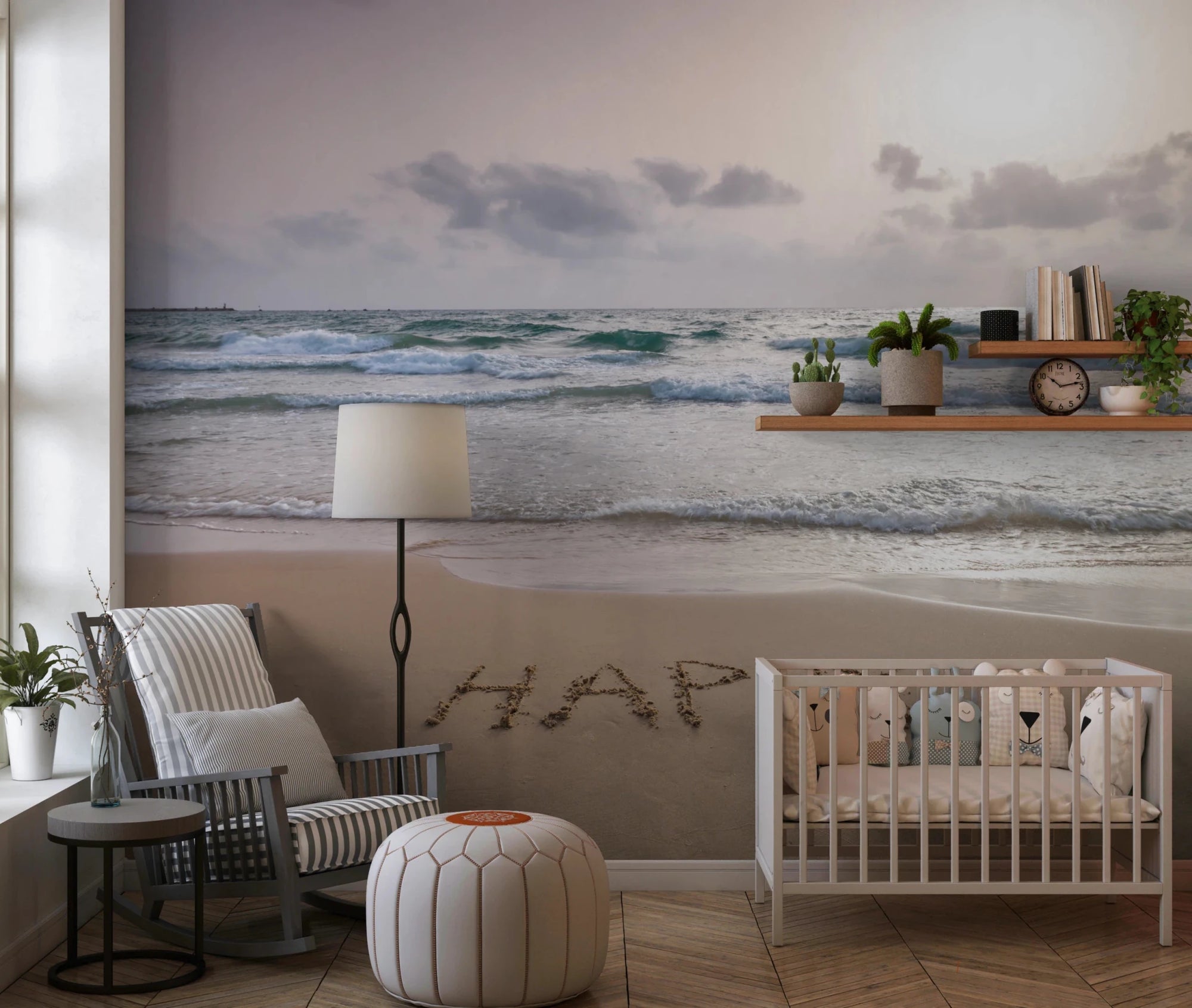 Happy Beach Vibes wall mural with ocean waves, GD8308