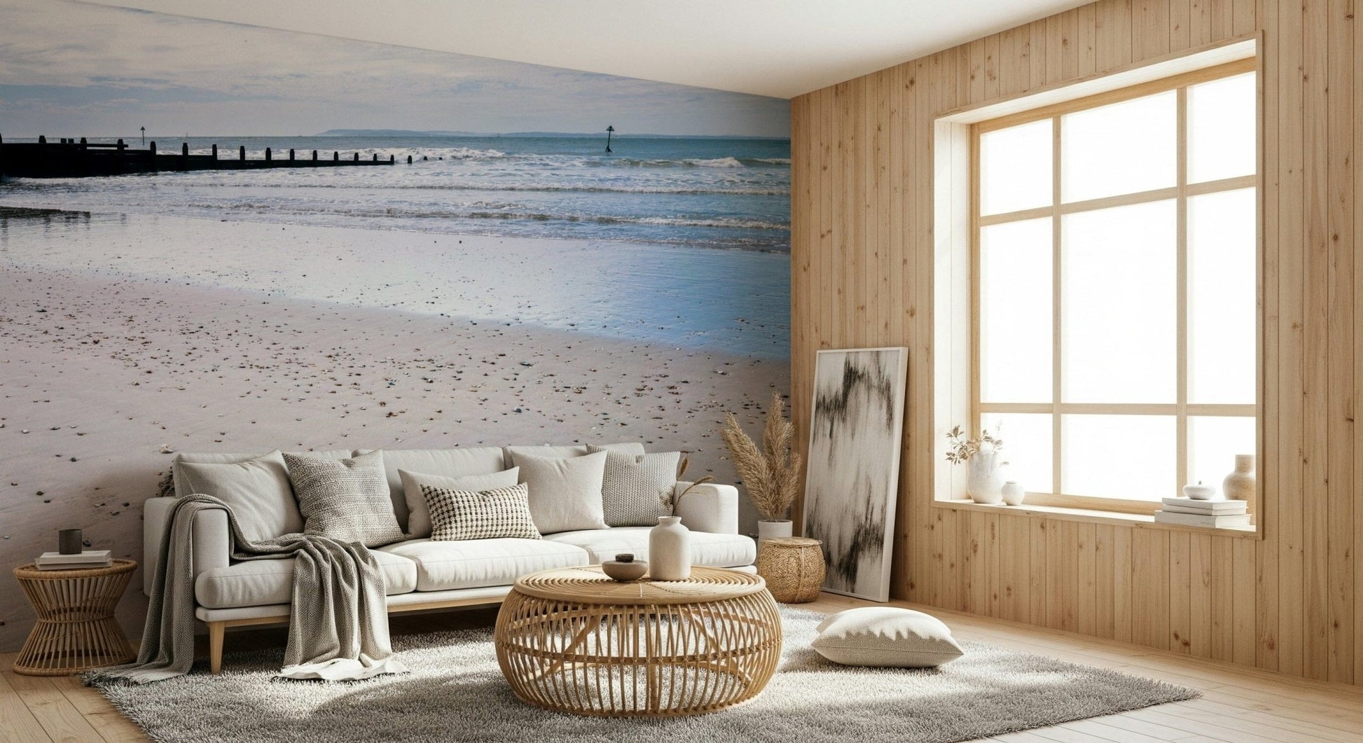 Wide expanse of sand Happy Beach , uplifting travel wall art.