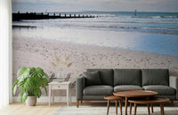 Seashells on the sand Happy Beach, cheerful accent wallpaper.
