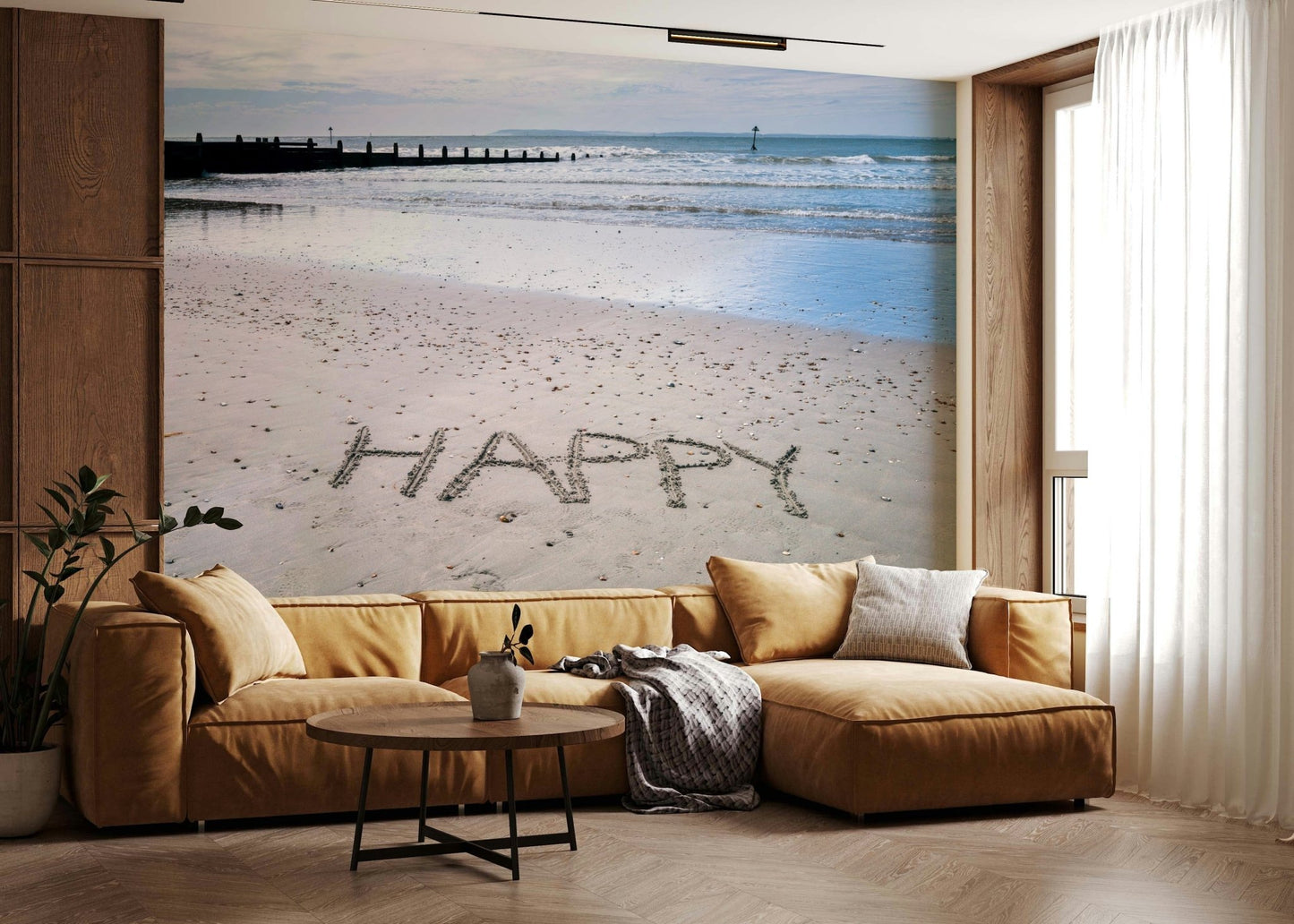 Groyne and low tide Happy Beach Wall Mural, wonderful water.